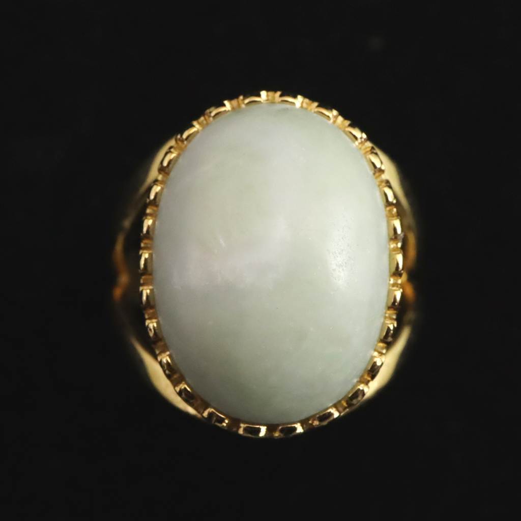 糸魚川翡翠 ヒスイ 20mmオーバル リング フリーサイズ 18KGP 8.6g (ID