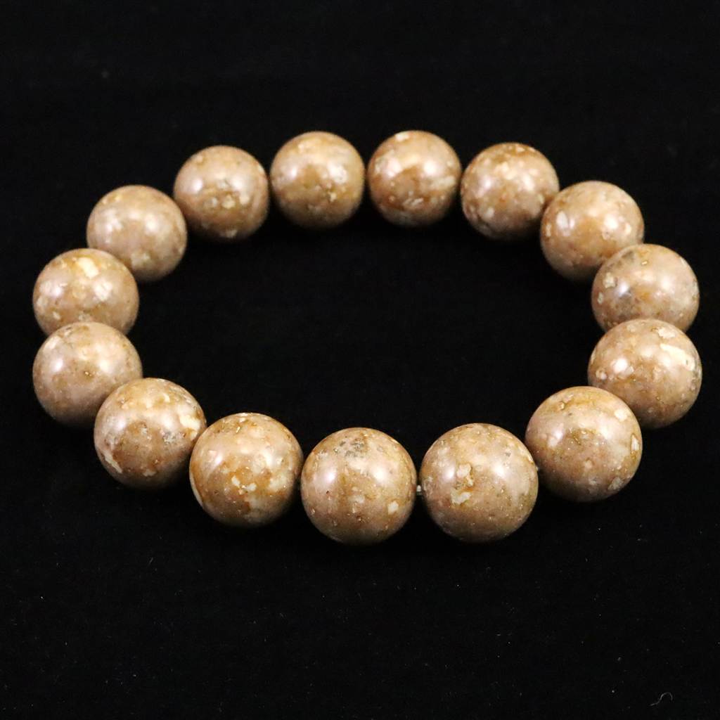 姫川薬石ブレスレット（証明書付き）１４mm珠② 姫川薬石（ノーマル） 14mm玉ブレスレット 証明書付 55.9g (ID:62347