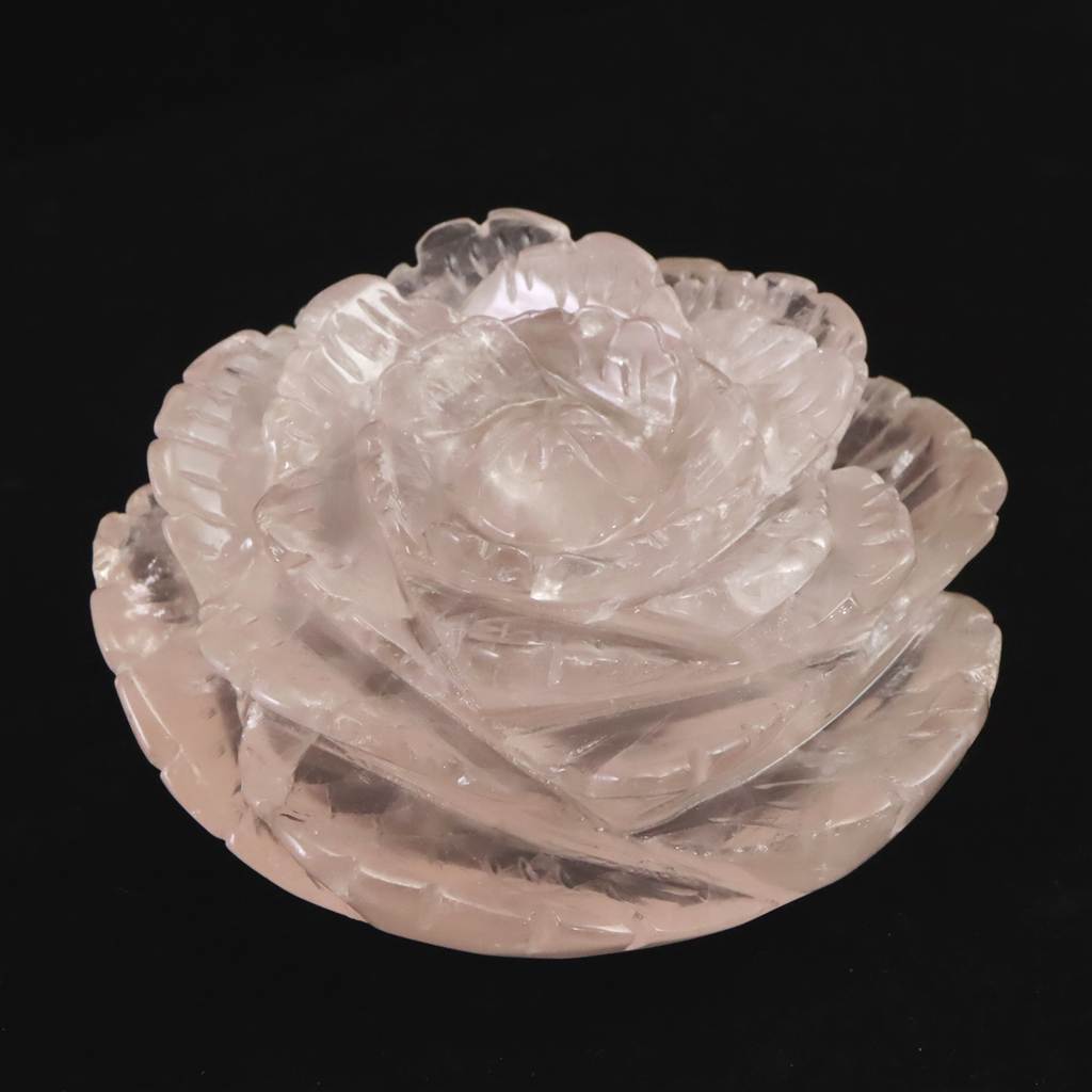 ローズクォーツ 薔薇彫刻置物 一刀一石彫り 489g (ID:88887) | 榎本通商