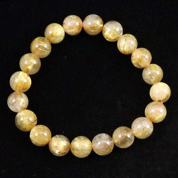 ゴールドタイチンルチルクォーツ AAAA 9.5mm玉ブレスレット 25.7g (ID:10805)