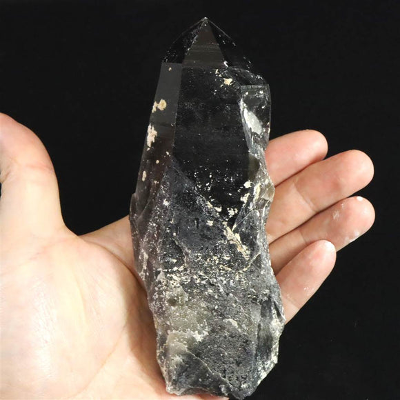 中国山東省産　黒水晶 モリオン　133mm ポイント原石　274g (ID:12996)