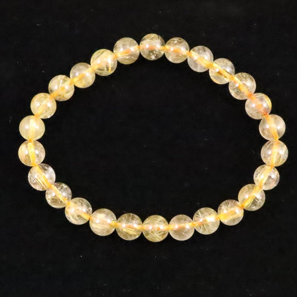 ゴールドタイチンルチルクォーツ 3A 7mm玉ブレスレット 13.2g (ID:14930)