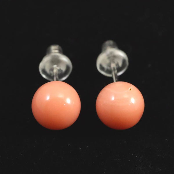 高知県産 天然 宝石珊瑚 桃色サンゴ 深海サンゴ 6.5mm ピアス1.19g (ID