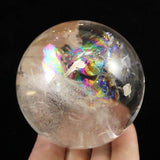 ブラジル産 天然水晶  70mmスフィア 丸玉 レインボー アイリスクォーツ 台付 483g (ID:15795)