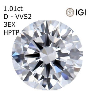 1.01ct D VVS2 3EX ラボグロウンダイヤモンド HPHT ラウンドカットルース IGI鑑定 ref.995 (ID:18302)