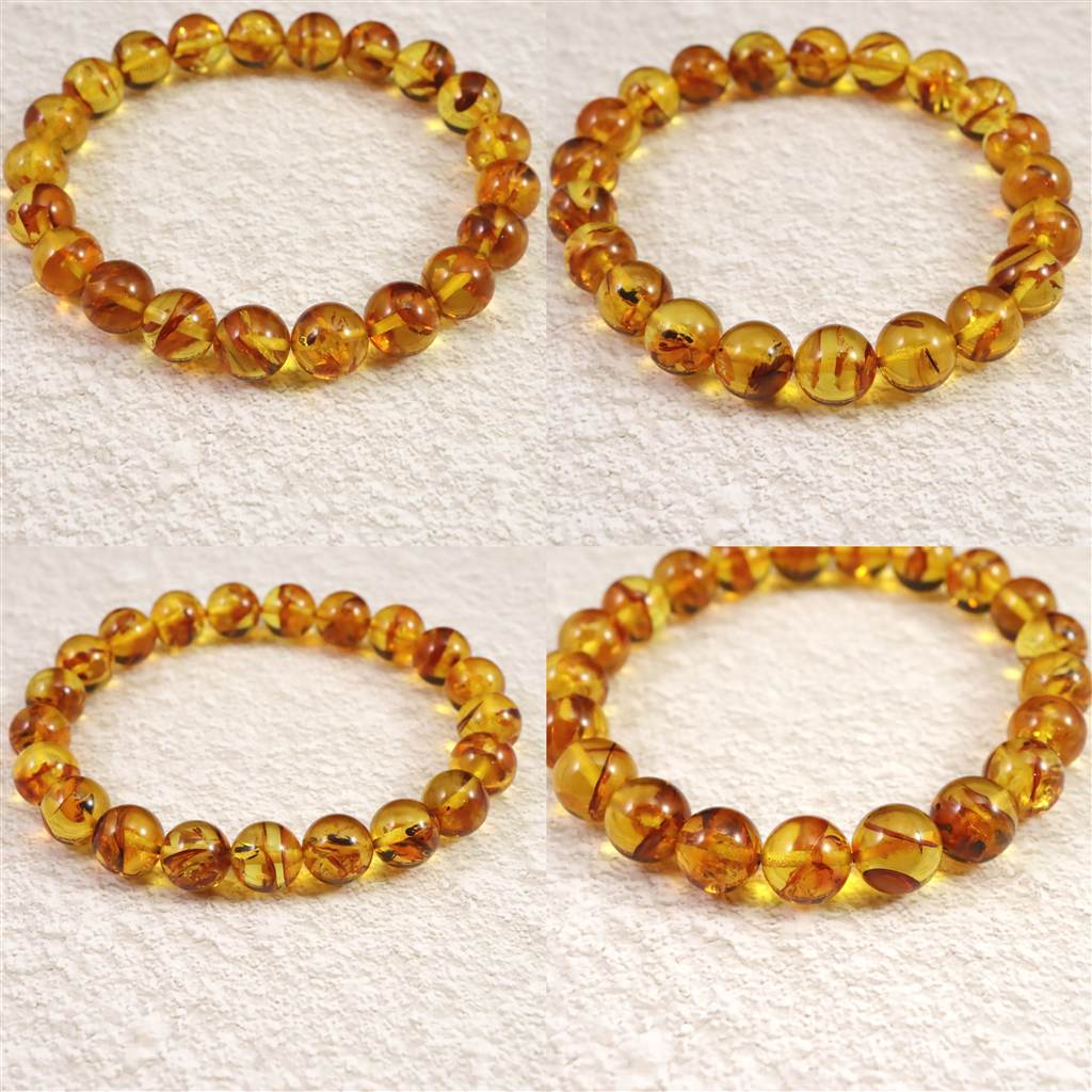 天然琥珀 バルティックアンバー 9mm玉ブレスレット 9.4g (ID:20491