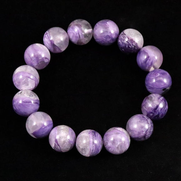 ロシア産 チャロアイト エンジェルシリカ  13.5mm玉ブレスレット 55.4g (ID:21071)