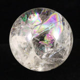 ブラジル産 天然水晶  74mmスフィア 丸玉 レインボー アイリスクォーツ 台付 591g (ID:24645)