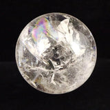 ブラジル産 天然水晶  74mmスフィア 丸玉 レインボー アイリスクォーツ 台付 591g (ID:24645)