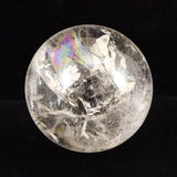 ブラジル産 天然水晶  74mmスフィア 丸玉 レインボー アイリスクォーツ 台付 591g (ID:24645)