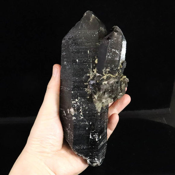 中国山東省産　黒水晶 モリオン　153mm ポイント原石　セルフヒールド 977g (ID:25838)