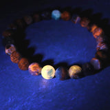 ブルーハックマナイトシリカ 蛍光 7.5mm玉ブレスレット 14.1g (ID:29152)