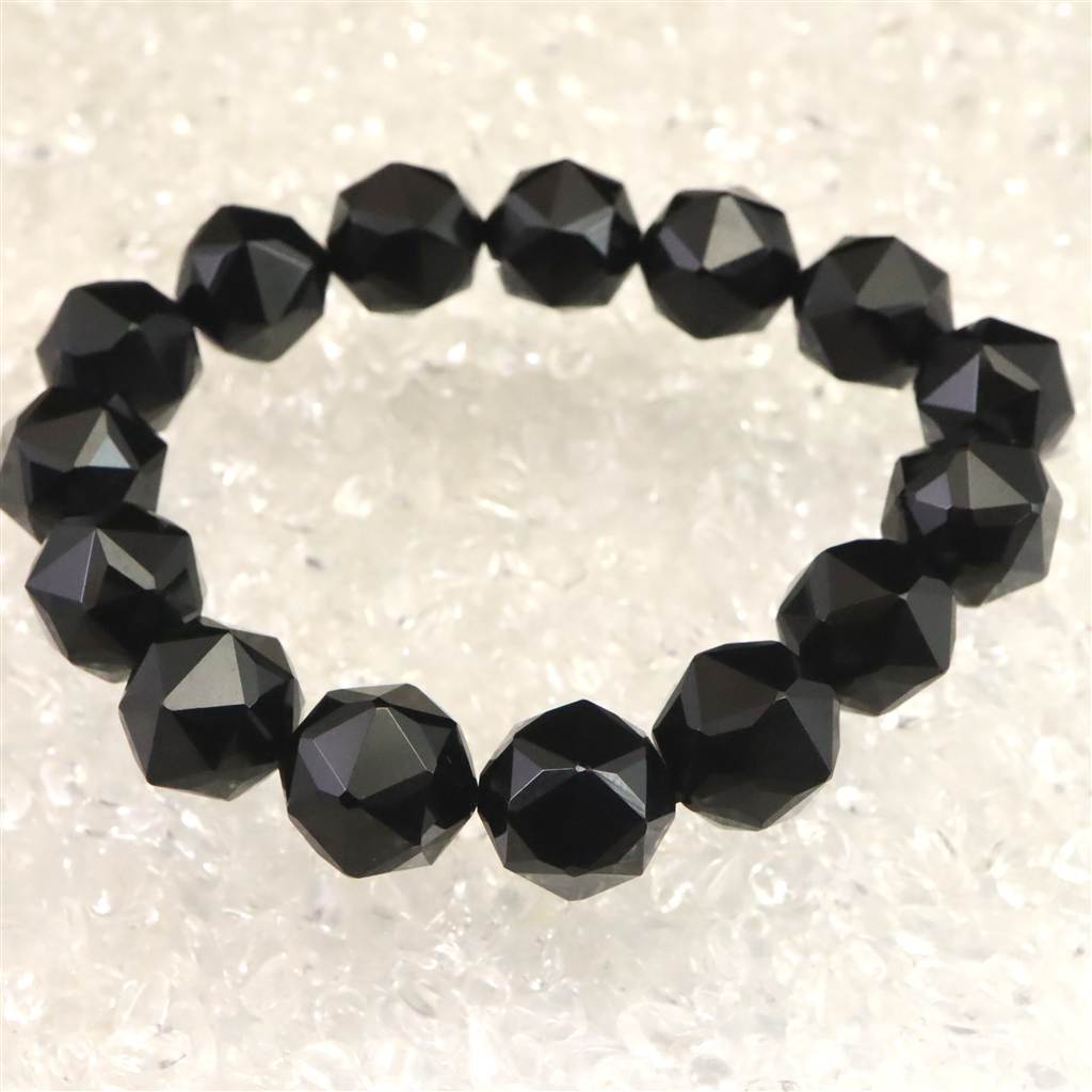 チベット産天然モリオン水晶 4A 14mm玉 スターカット ブレスレット 