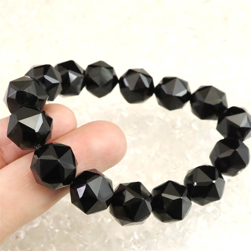 チベット産天然モリオン水晶 4A 14mm玉 スターカット ブレスレット 