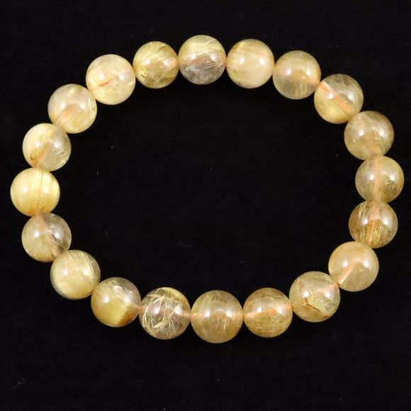 ゴールドルチルクォーツ 3A 9mm玉ブレスレット 24.2g (ID:29509)