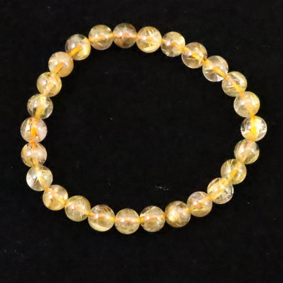 ゴールドタイチンルチルクォーツ 3A 7mm玉ブレスレット 13.0g (ID:31042)