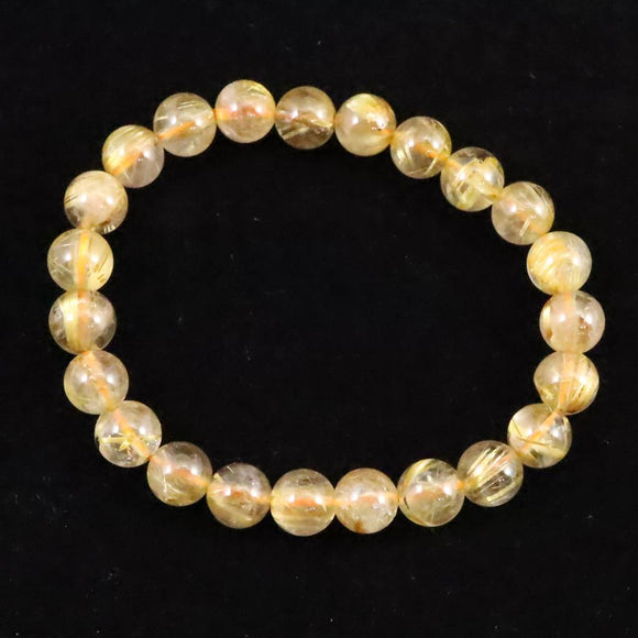 ゴールドタイチンルチルクォーツ 3A 8mm玉ブレスレット 17.1g (ID:31504)
