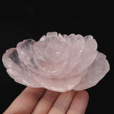 マダガスカル産 ローズクォーツ 薔薇彫刻置物　100mm  218g (ID:31646)