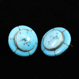 スリーピングビューティー鉱山産ターコイズ 25mmラウンド ピアス 12.73g (ID:33386)