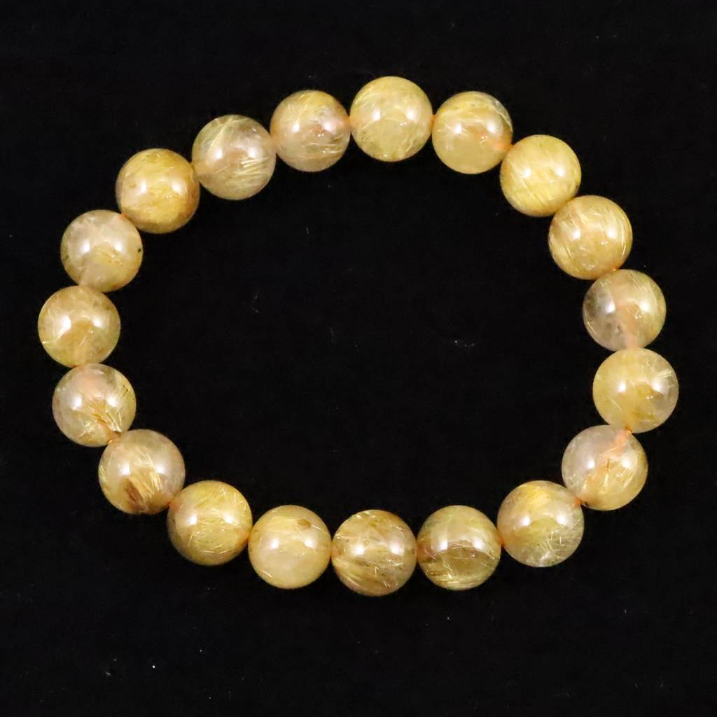 ゴールドルチルクォーツ 3A 9.5mm玉ブレスレット 23.9g (ID:34943