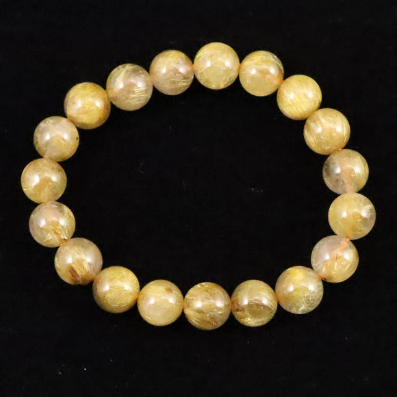 ゴールドルチルクォーツ 3A 9.5mm玉ブレスレット 23.9g (ID:34943)