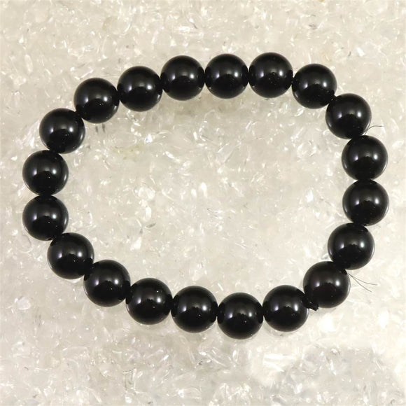 チベット産 天然モリオン水晶 4A  9.5mm玉 ブレスレット 26.2g (ID:37121)