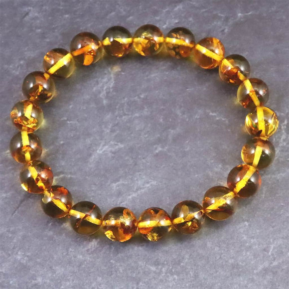 天然琥珀 バルティックアンバー  9mm玉ブレスレット 8.8g (ID:40747)