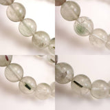 山梨県乙女鉱山産 水晶 グリーン 針入 10mm玉ブレスレット ディレクトリカード 29.6g (ID:41252)