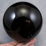 チベット産　黒水晶 モリオン　122mm スフィア 丸玉 台座付 2512g (ID:41704)
