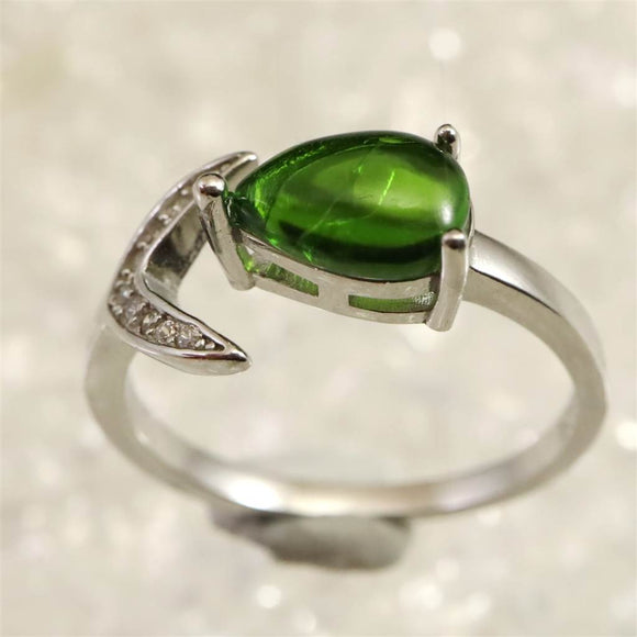 クロムダイオプサイド　9X7mmドロップ 指輪 リング 2.41g (ID:42418)