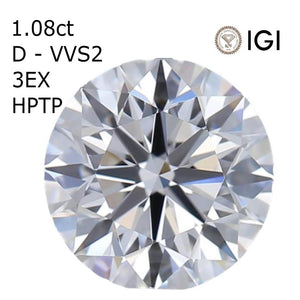 1.08ct D VVS2 3EX ラボグロウンダイヤモンド HPHT ラウンドカットルース IGI鑑定 ref.062 (ID:43038)