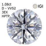 1.08ct D VVS2 3EX ラボグロウンダイヤモンド HPHT ラウンドカットルース IGI鑑定 ref.062 (ID:43038)