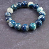 ブルーハックマナイトシリカ 蛍光 12.5mm玉ブレスレット 41.7g (ID:43233)