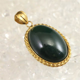 島根県 出雲碧玉 出雲石 SA 19mmオーバル ペンダントトップ　K18YG ディレクトリーカード付 (ID:43611)