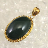 島根県 出雲碧玉 出雲石 SA 19mmオーバル ペンダントトップ　K18YG ディレクトリーカード付 (ID:43611)