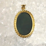 島根県 出雲碧玉 出雲石 SA 19mmオーバル ペンダントトップ　K18YG ディレクトリーカード付 (ID:43611)
