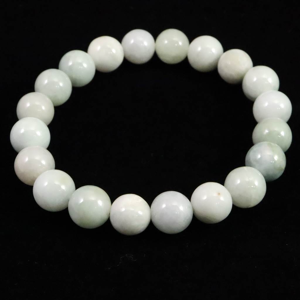 ミャンマー産 翡翠 薄緑 ヒスイ・ホワイト 10mm玉ブレスレット 36.0g
