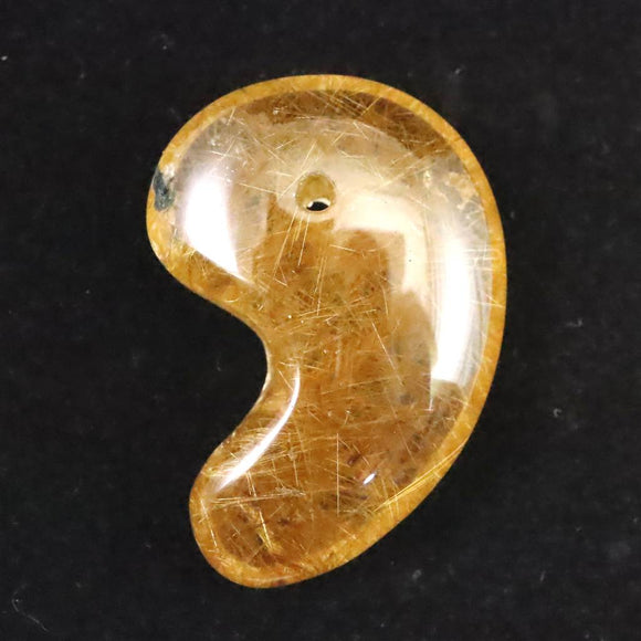 ヒマラヤ マニハール産 ゴールドルチル入り 水晶 34mm勾玉 11.1g (ID:45872)