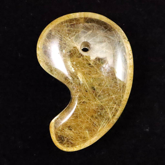 ヒマラヤ マニハール産 ゴールドルチル入り 水晶 34mm勾玉 10.5g (ID:46296)