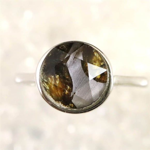 ロシア産　パラサイト隕石　9.5mmオーバル　リング 1.92g (ID:46848)