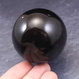 中国山東省産　黒水晶 モリオン　58mm スフィア 丸玉 台座付 280g (ID:48742)