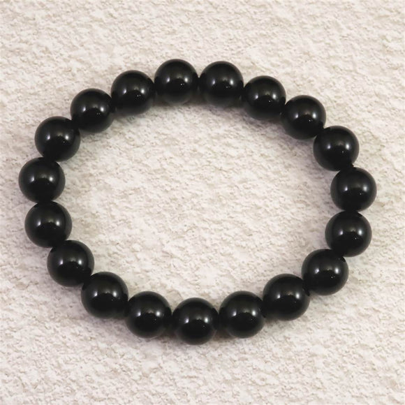 チベット産 天然モリオン水晶 4A  10mm玉 ブレスレット 30.3g (ID:49108)