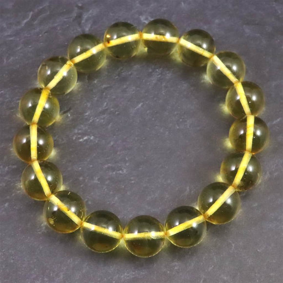 天然琥珀 バルティックアンバー 虫入り　アンバー  12mm玉ブレスレット 16.75g (ID:49411)