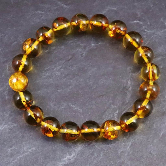 天然琥珀 バルティックアンバー  9mm玉ブレスレット 8.7g (ID:51329)