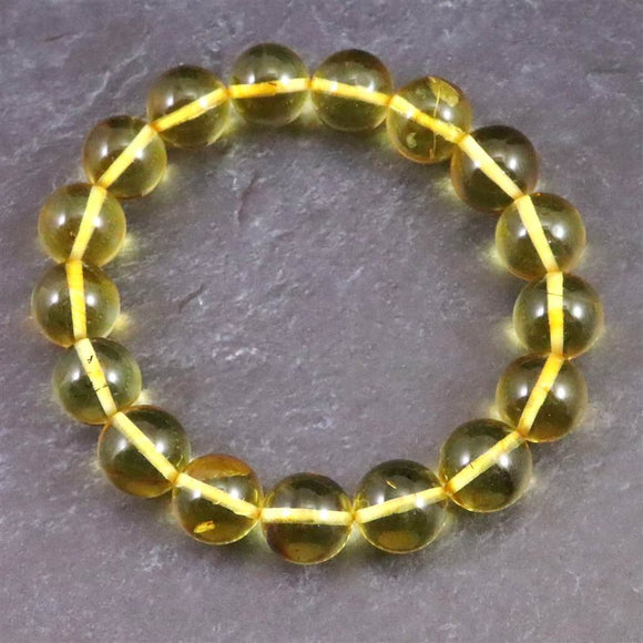 天然琥珀 バルティックアンバー 虫入り　アンバー  12mm玉ブレスレット 16.8g (ID:52526)