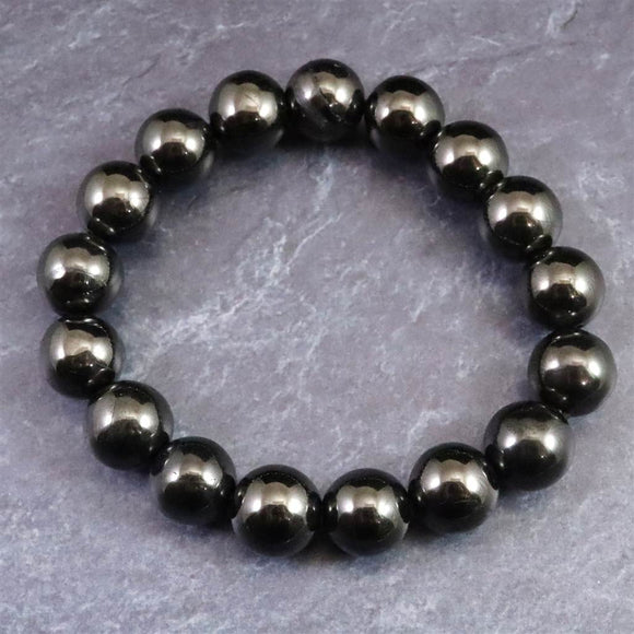 ノーブルシュンガイト  エリートシュンガイト　12mm玉ブレスレット 33.34g (ID:54305)