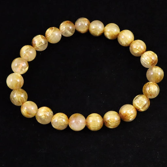 ゴールドタイチンルチルクォーツ AAAA 8mm玉ブレスレット 18.1g (ID:55625)