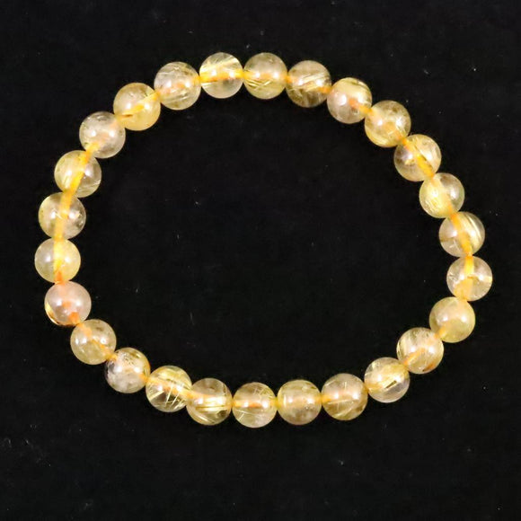 ゴールドタイチンルチルクォーツ 3A 7mm玉ブレスレット 13.1g (ID:55680)