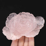 マダガスカル産 ローズクォーツ 薔薇彫刻置物　117mm  316g (ID:56059)