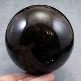 チベット産　黒水晶 モリオン　106mm スフィア 丸玉 台座付 1685g (ID:56137)